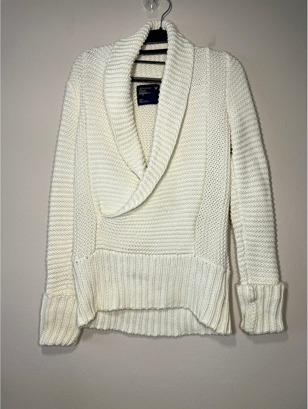 American Eagle Chunky Knit Wrap Sweater Cream Y2K fall S/M
